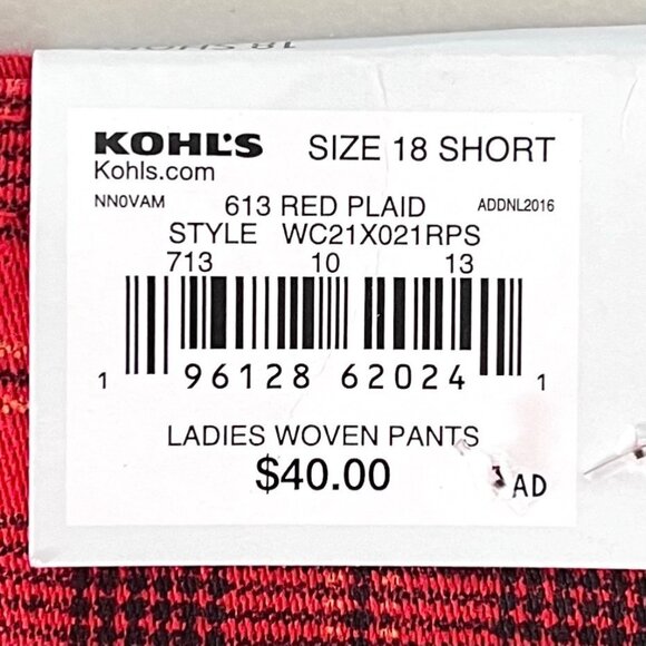 Croft & Barrow Womens Red Plaid Straight-Leg Mid Rise Stretch Pants 18 Short NWT - Picture 10 of 15